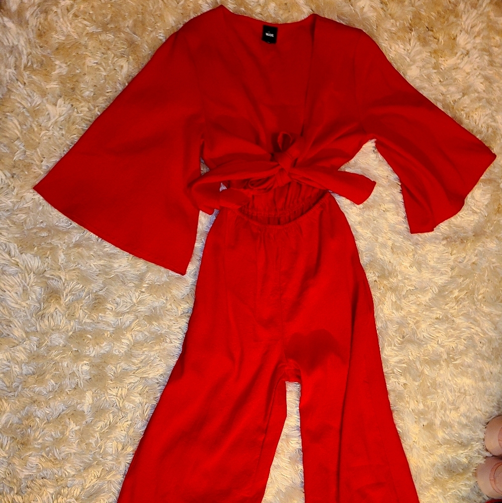 Red front tie jumpsuit